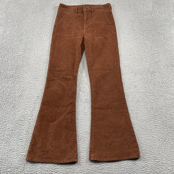 American Eagle Outfitters Pants - American Eagle Corduroy Pants Womens 6 Brown Flare Stretch High Rise Retro 70s